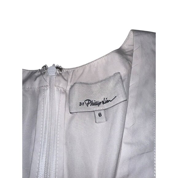 3.1 Phillip Lin White Poplin Side Stud Blouse Sz 6 V Neck Short Sleeve Classic - Picture 3 of 5